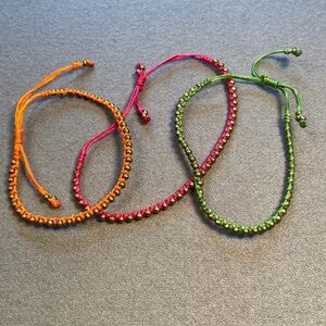 Woven wrap beacelets in‎ 3 colors, brass beads, adjustable size